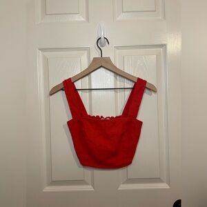 Farm Rio Red Square Neck Linen Crop Top Boho Tomato Girl Size XS